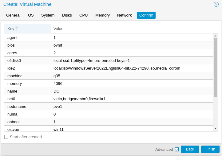 Confirm tab — final review before VM creation