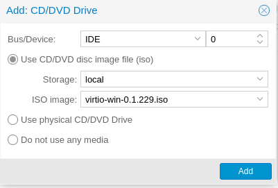 Adding the VirtIO ISO as a second CD/DVD drive