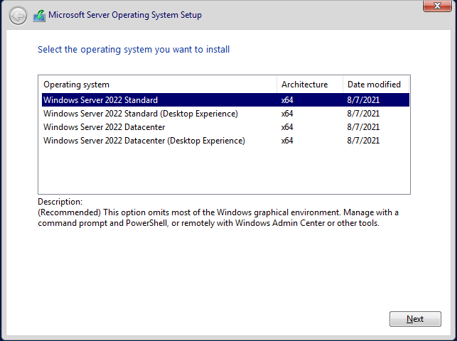 Windows Server OS edition selection