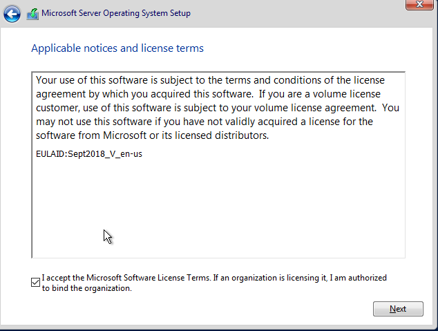 License acceptance screen