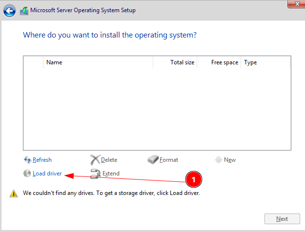 Load driver button on empty disk list