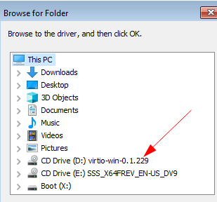 Expanding the VirtIO CD drive in browser