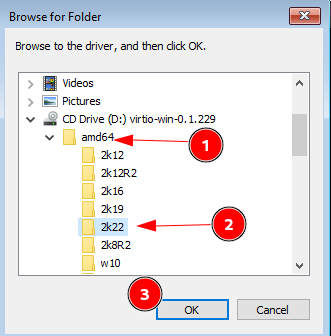 Selecting the 2k22 amd64 driver folder