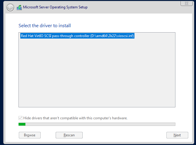 VirtIO SCSI driver selected and loading