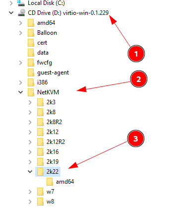 Selecting the NetKVM 2k22 driver folder