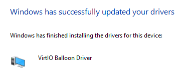 VirtIO Balloon Driver installed successfully