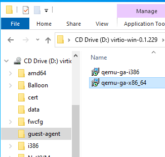 Running the QEMU guest agent installer from the VirtIO CD