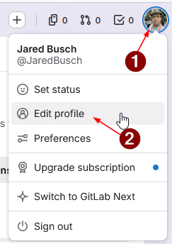 GitLab avatar dropdown — Edit profile option