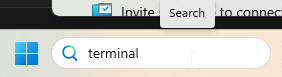 Windows 11 search bar with terminal typed