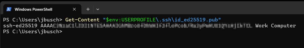 Terminal output showing the public key contents