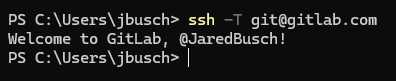 Terminal showing successful SSH connection to GitLab